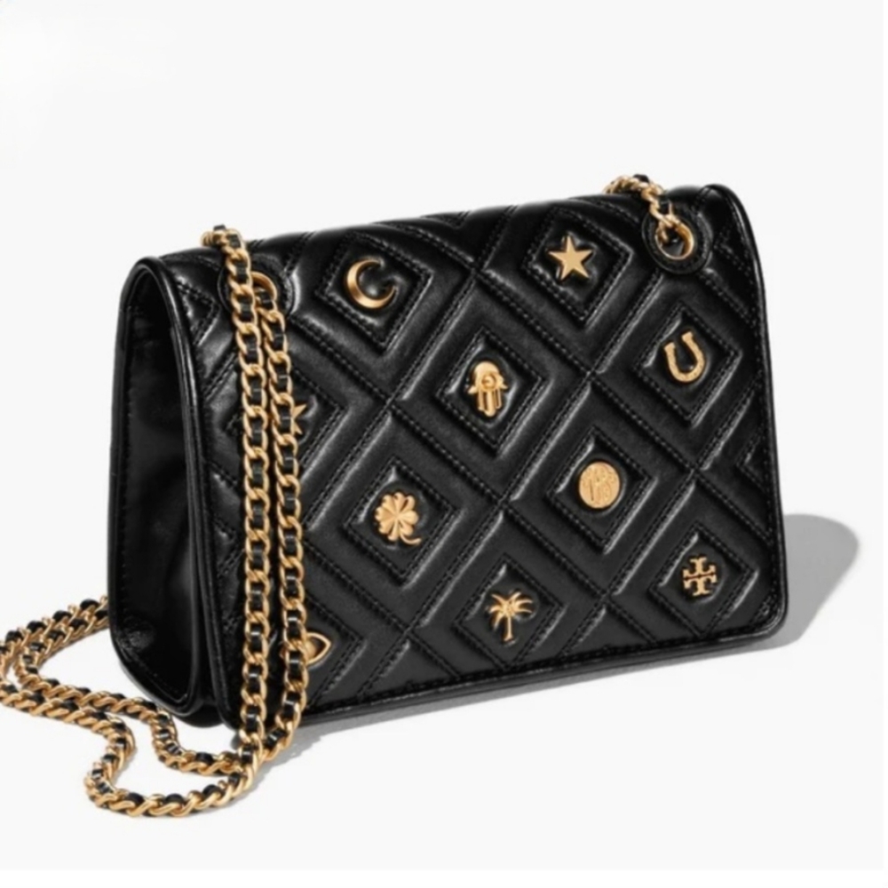 TORY BURCH leather & gold lucky protection charms convertible shoulder bag RARE
